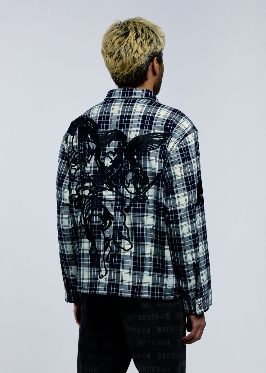 Revenge Valkyrie Embroidered Flannel Navy/White(REV-FA25-6003)