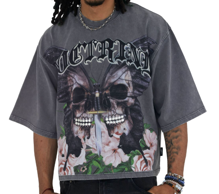 Doctrine Skulled Moth Garden Tee Charcoal Wash