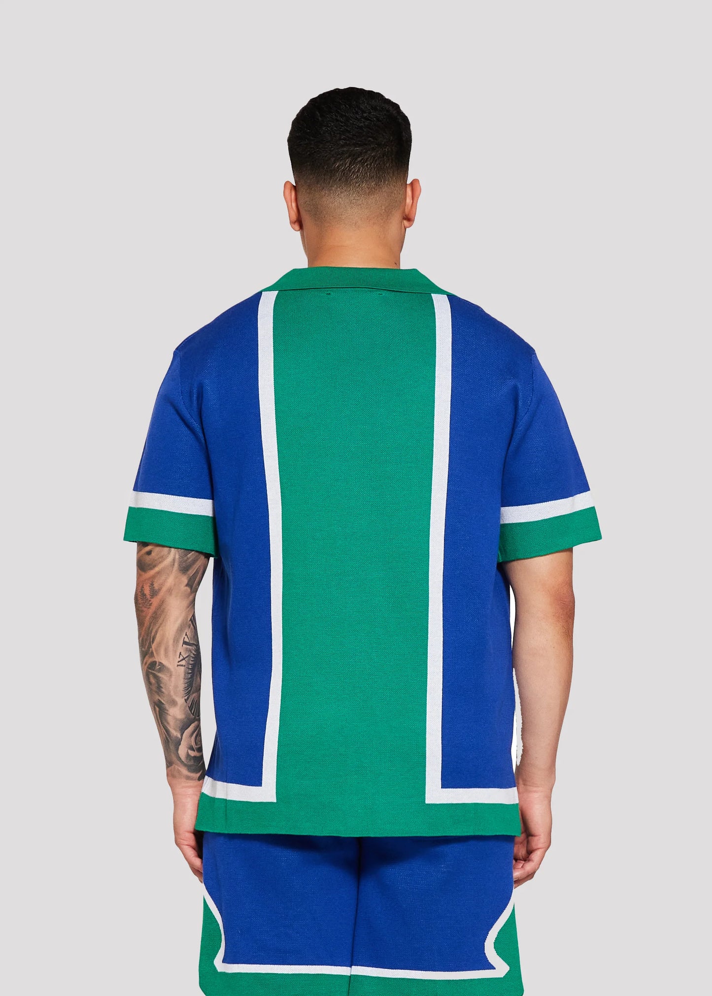 Memory Lane All Team Knit Button Down Shirt Blue