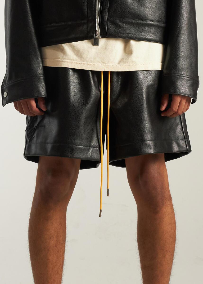 Diet Starts Monday Leather Script Shorts Black