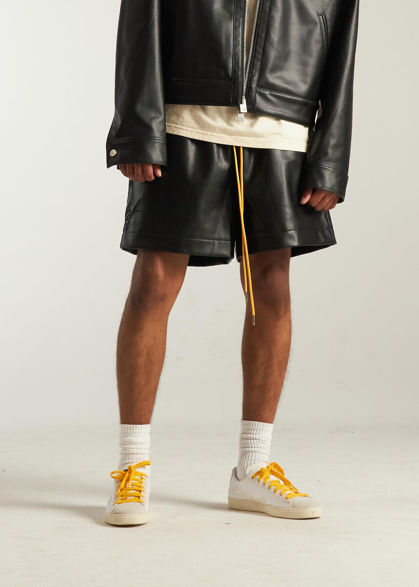 Diet Starts Monday Leather Script Shorts Black
