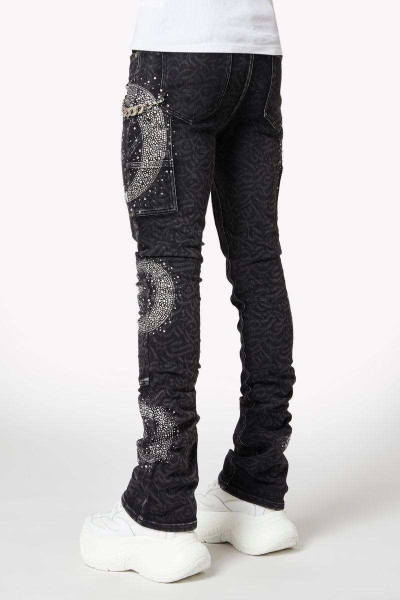 Guapi Obsidian Black Calligraphy Denim