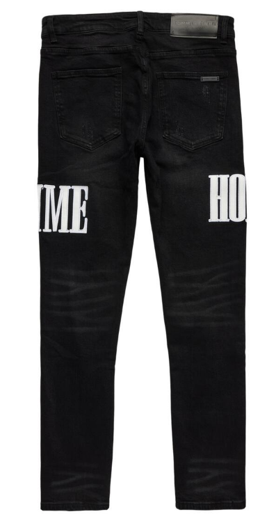 Homme Femme Letterman Denim Black With White