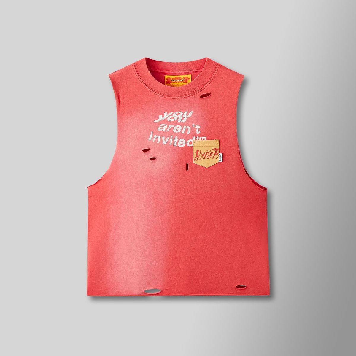 You Aren't Invited Sleeveless Distressed Tank - red
