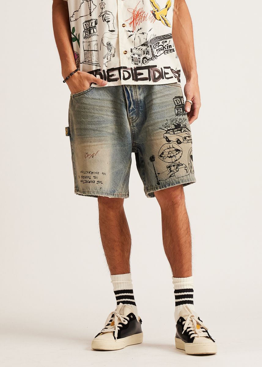 Diet Starts Monday Scribble Denim Short-Indigo Stain
