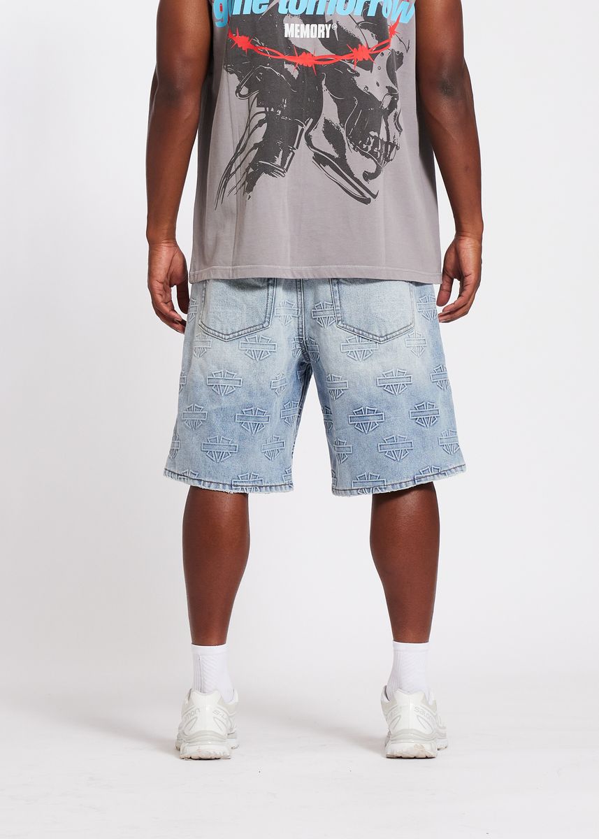 Memory Lane Debossed Pattern Shorts Light Blue
