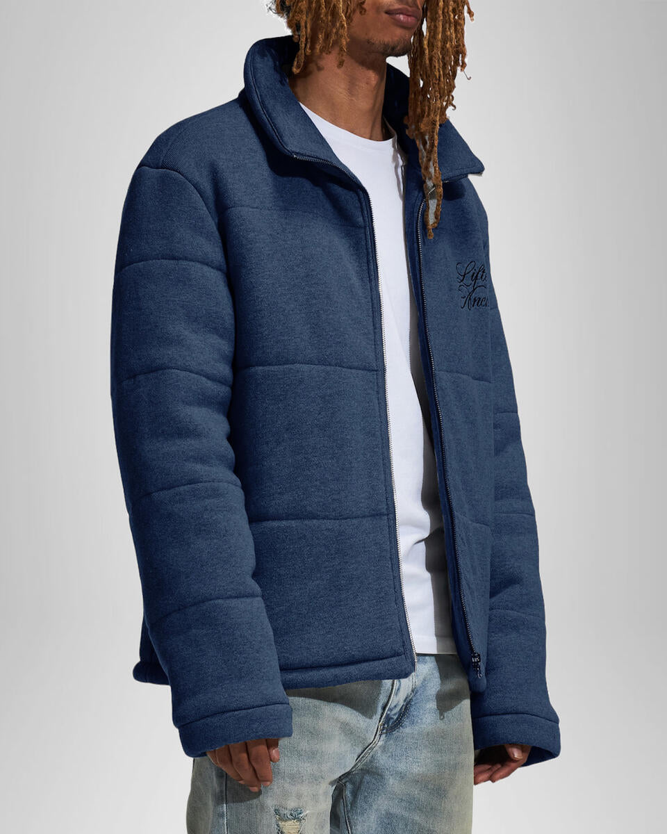 Lifted Anchors Modular Knitted Puffer Coat Navy