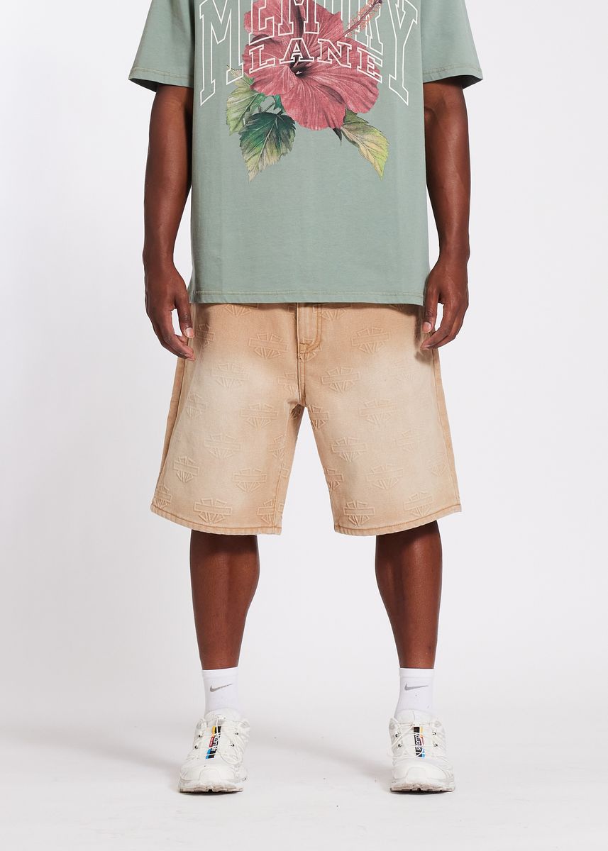Memory Lane Debossed Pattern Shorts Duck Brown