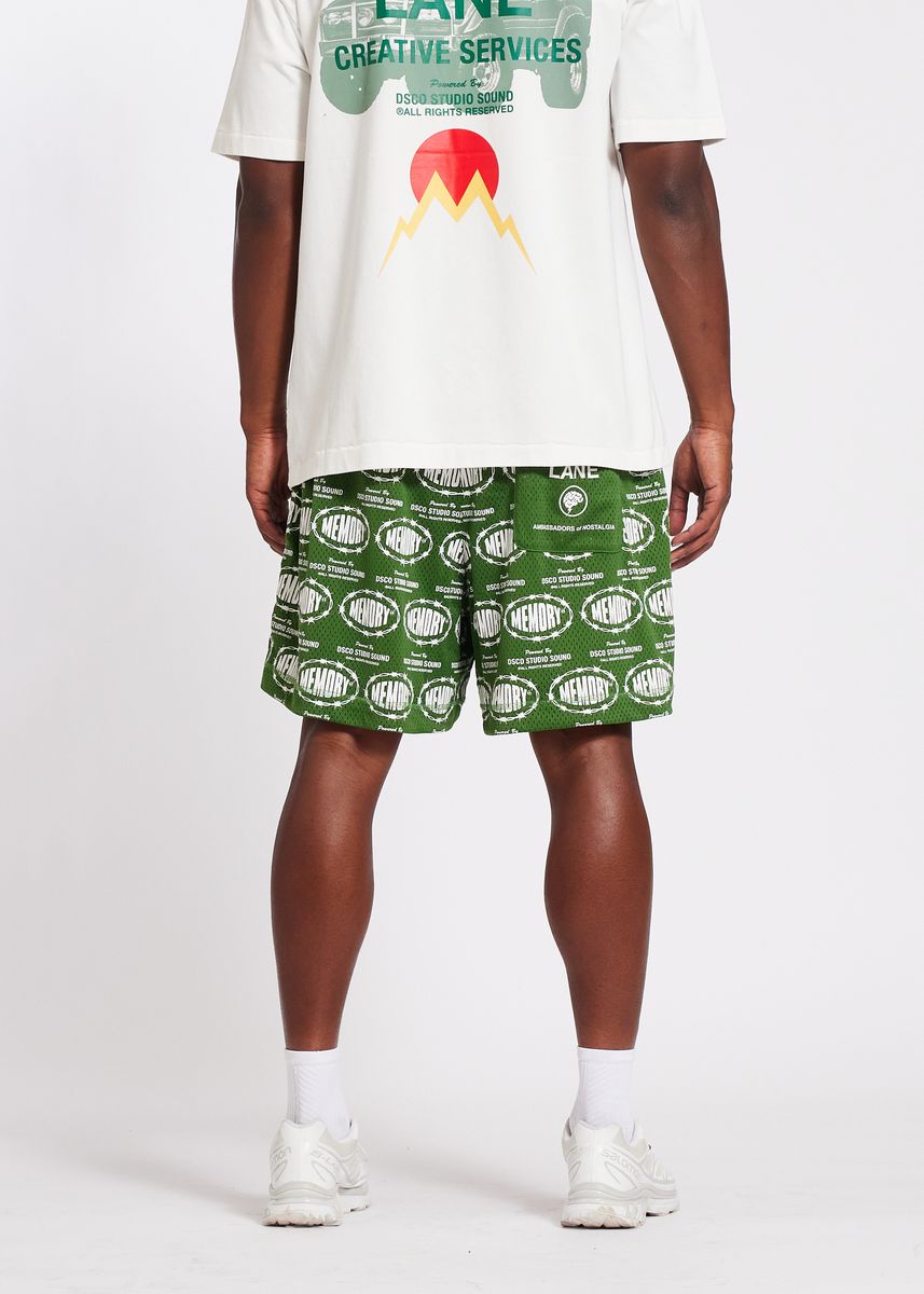 Memory Lane Barbwire Print Mesh Hunter Green