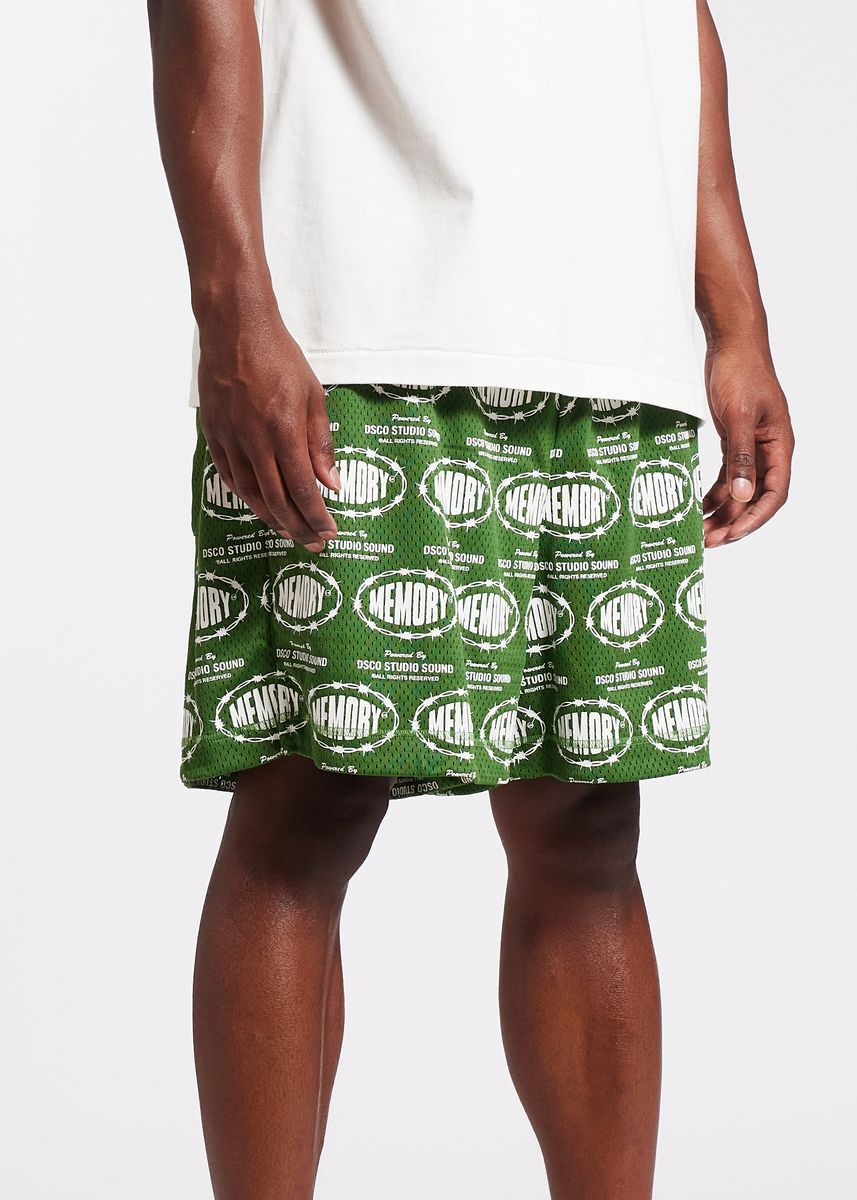 Memory Lane Barbwire Print Mesh Hunter Green