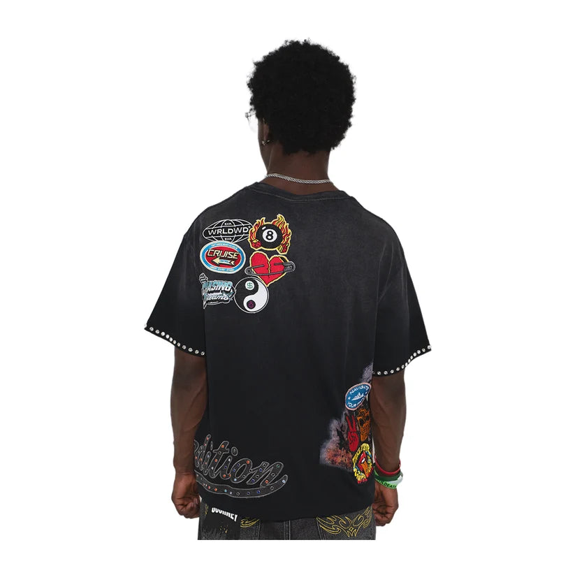 Expedition Mens Take A Trip With Me Denim Crew Neck T-Shirt EXCTS26221 Black Wash