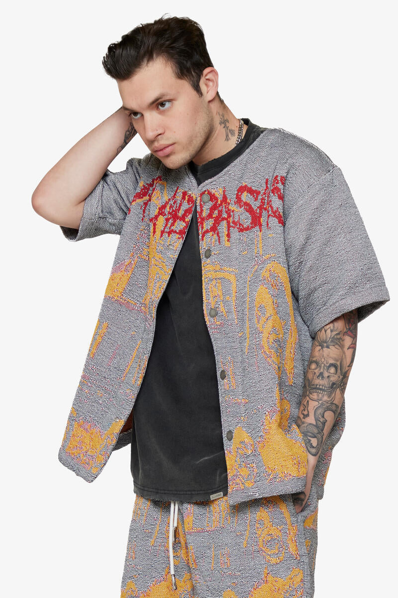 Valabasas Ghost Hand Tapestry Button Down Grey