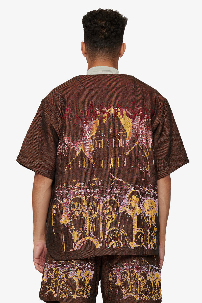 Valabasas Ghost Hand Tapestry Button Down Brown