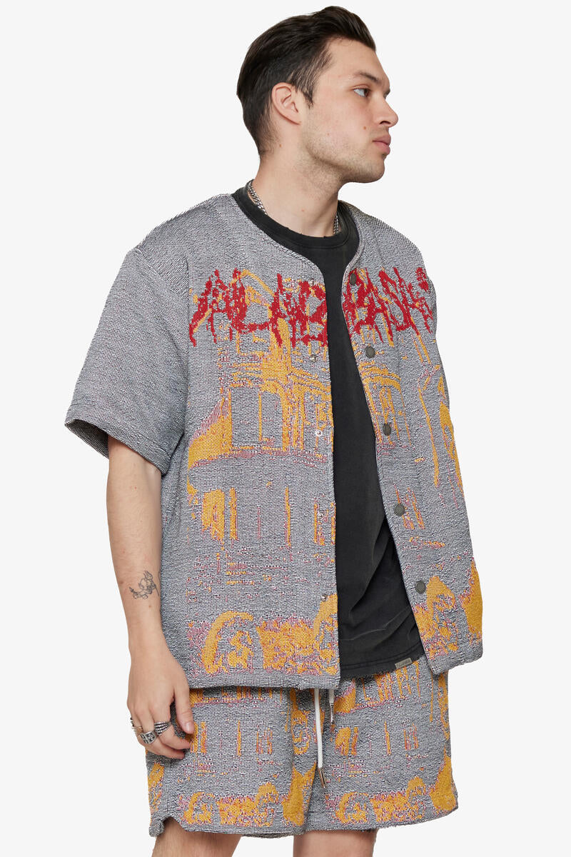 Valabasas Ghost Hand Tapestry Button Down Grey