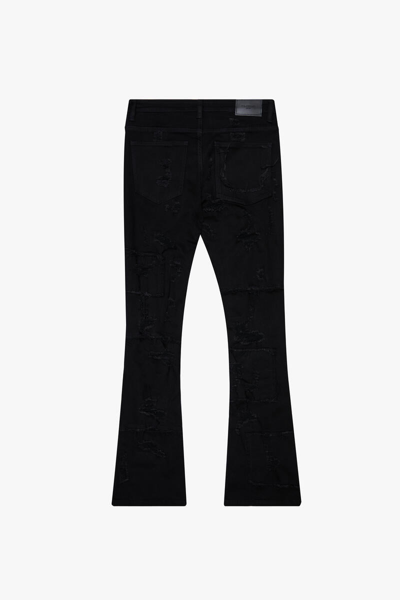 Valabasas Chase Black Stacked Flare Jean