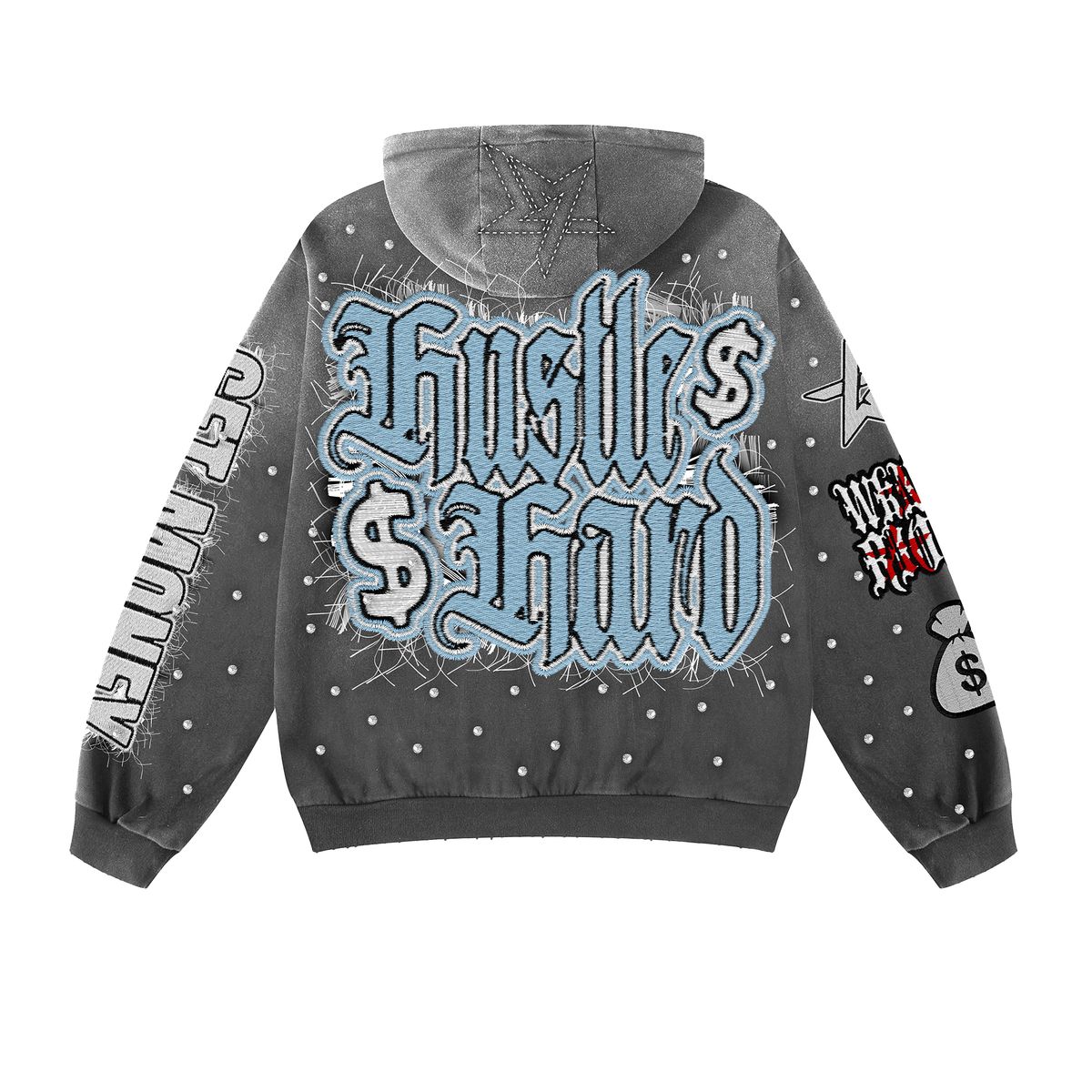 Wknd Riot Hustle Hard Rhinestone Hoodie