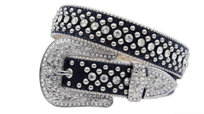 Karma Belts Rhinestone Black With Silver Stones