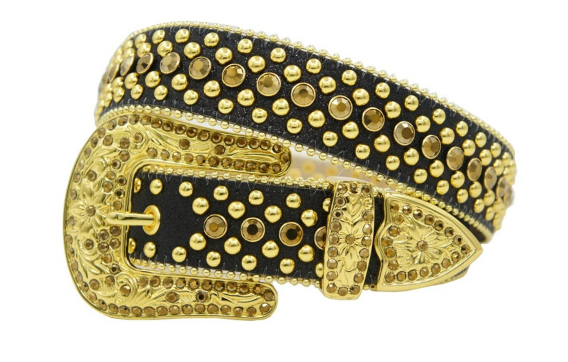 Karma Belts Rhinestone Black With Gold Stones