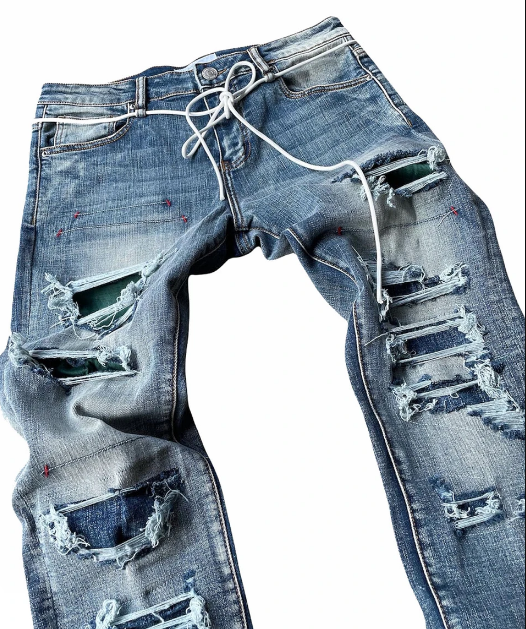 Lifted Anchors Velvet Destroyed Patched Denim Pants