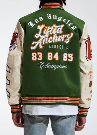 Lifted Anchors "Champion" Letterman Jacket Olive
