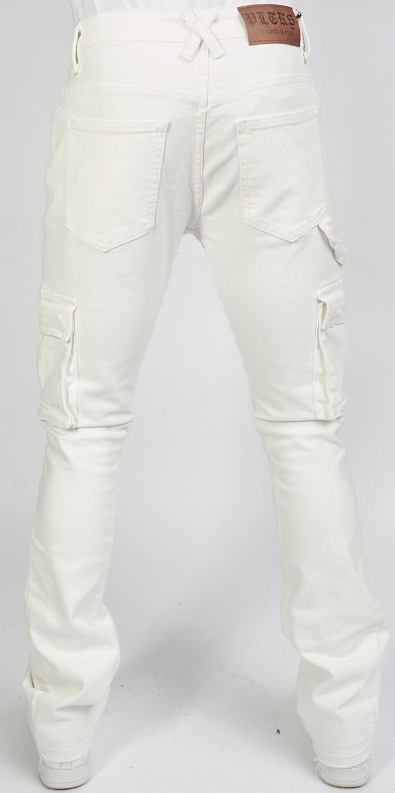 Pleks Denim Cargo Stacked Flare White