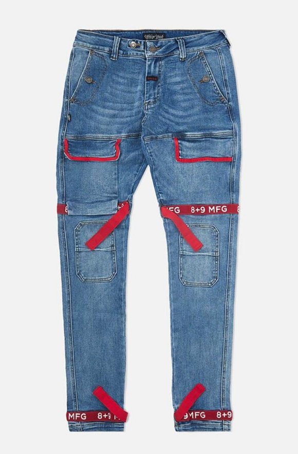 8 & 9 Clothing Strapped Up Utility Pants Mid Denim Red