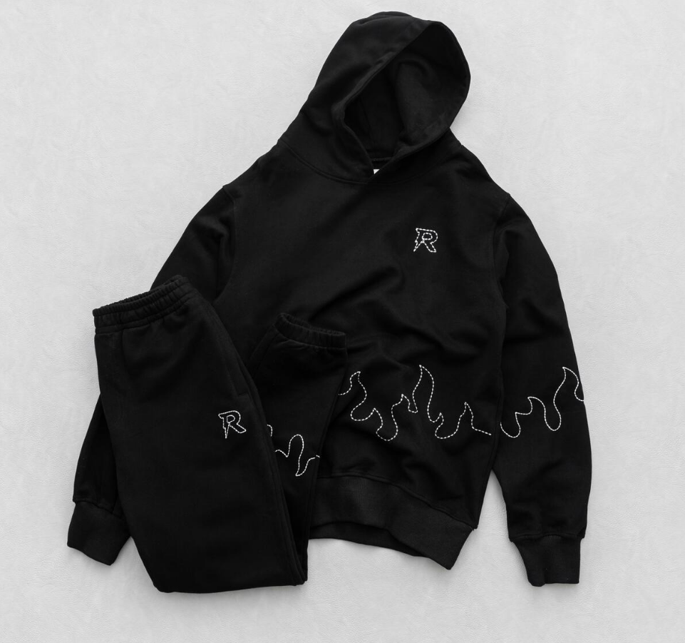 Reves Paris Black "Inferno" Hand Stitched Premium Sweatsuit SET
