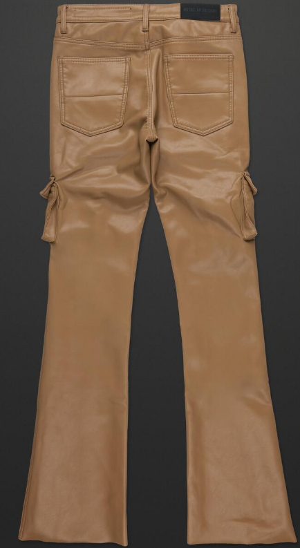 Rockstar Birch Tan Faux Leather Stacked Flare Jean