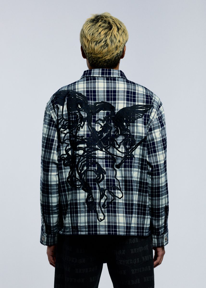 Revenge Valkyrie Embroidered Flannel Navy/White(REV-FA25-6003)