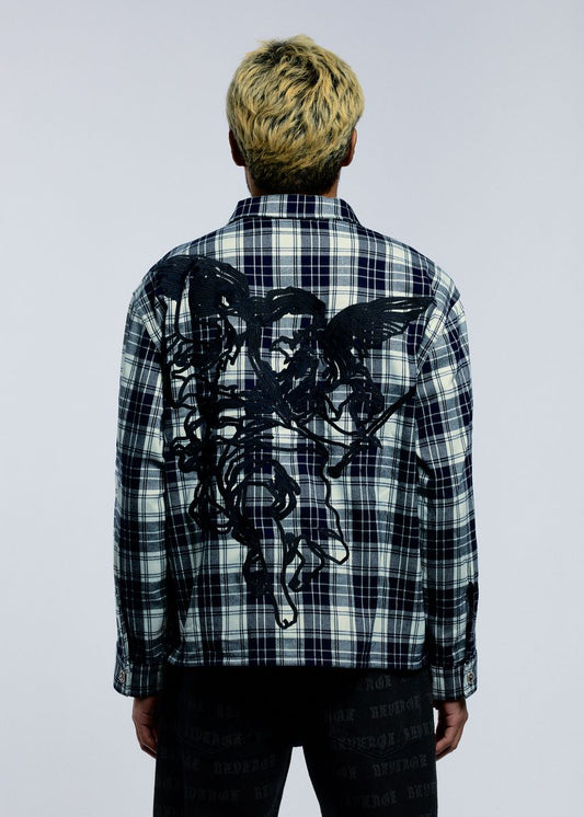 Revenge Valkyrie Embroidered Flannel Navy/White(REV-FA25-6003)
