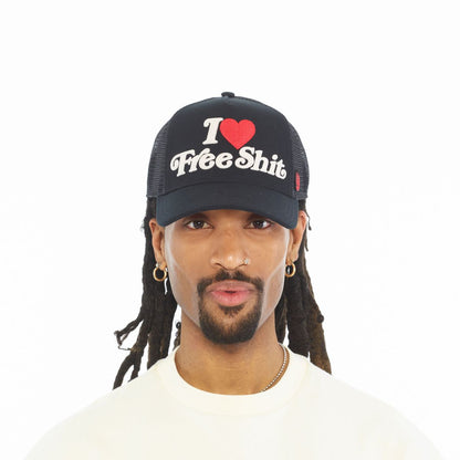 MESH BACK TRUCKER CURVED VISOR " I LOVE FREE SHIT "