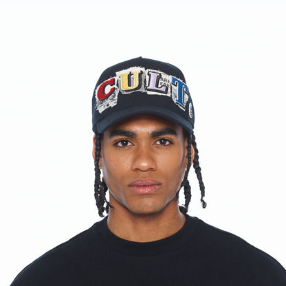 A FRAME TRUCKER HAT CURVED VISOR " CULT NEWSPRINT"