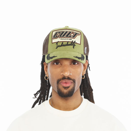 MESH BACK TRUCKER CURVED VISOR " CULT RACING "