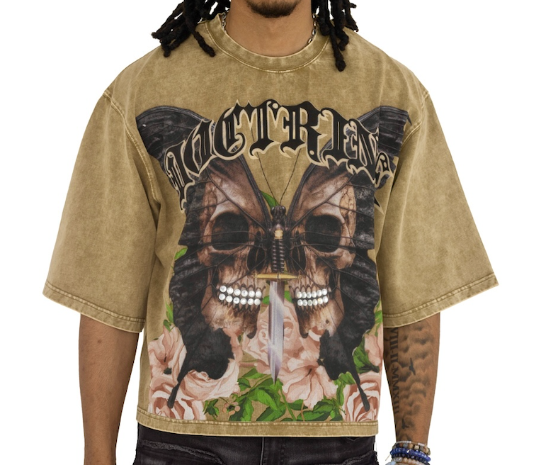 Doctrine Skulled Moth Garden Tee Sandstone Wash