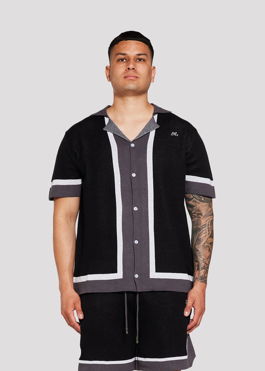 Memory Lane All Team Knit Button Down Shirt Black