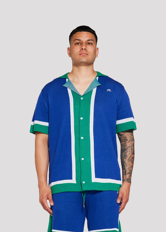 Memory Lane All Team Knit Button Down Shirt Blue