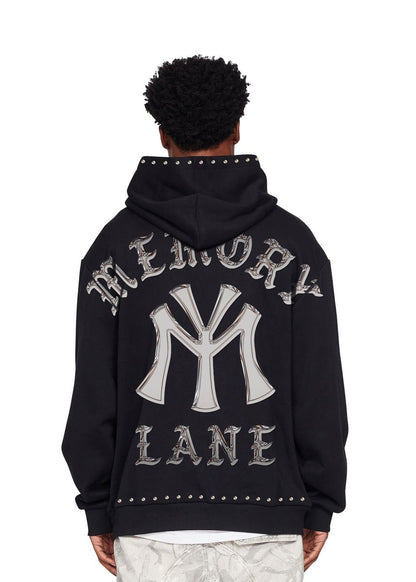 Memory Lane M-Sheild Studded Crop Hoodie-Black (ML-HO25-027)