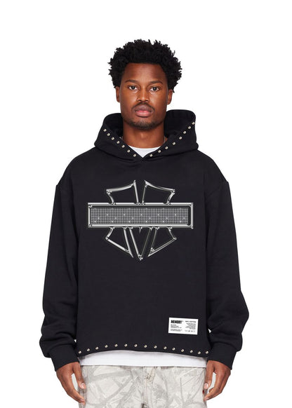 Memory Lane M-Sheild Studded Crop Hoodie-Black (ML-HO25-027)