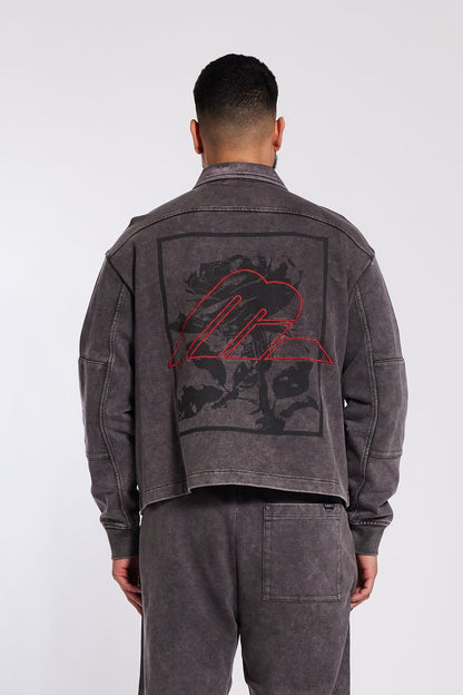 Memory Lane R.I. Collared Zip Jacket-Charcoal (ML-HO25-003)