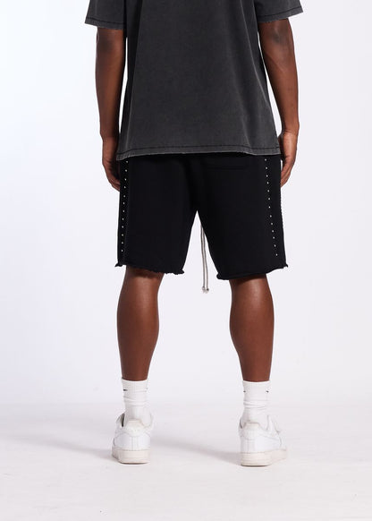 Memory Lane Studded Fleece Long Shorts-Black (ML-SP2-26-037)