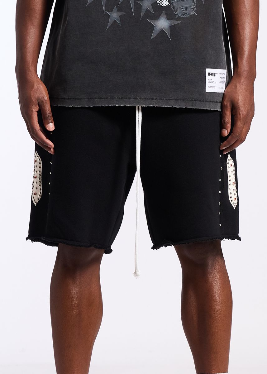 Memory Lane Studded Fleece Long Shorts-Black (ML-SP2-26-037)