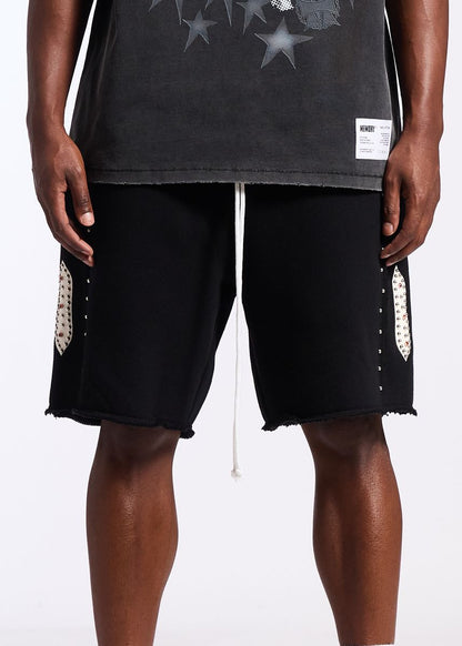 Memory Lane Studded Fleece Long Shorts-Black (ML-SP2-26-037)
