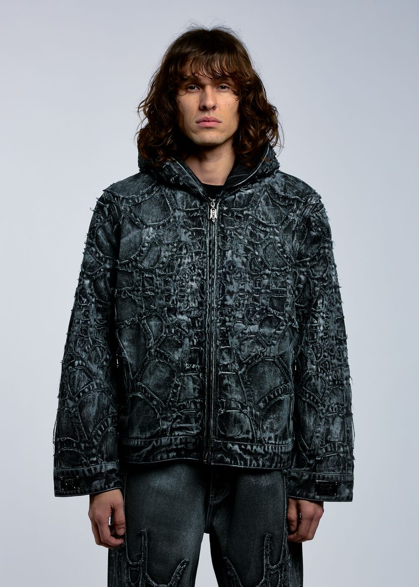 Revenge Spider Web denim Jacket Waxed Black (REV-FA25-4012)
