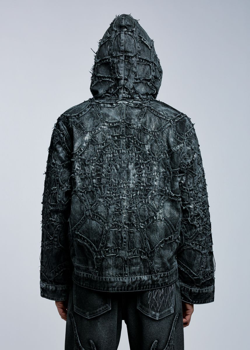 Revenge Spider Web denim Jacket Waxed Black (REV-FA25-4012)