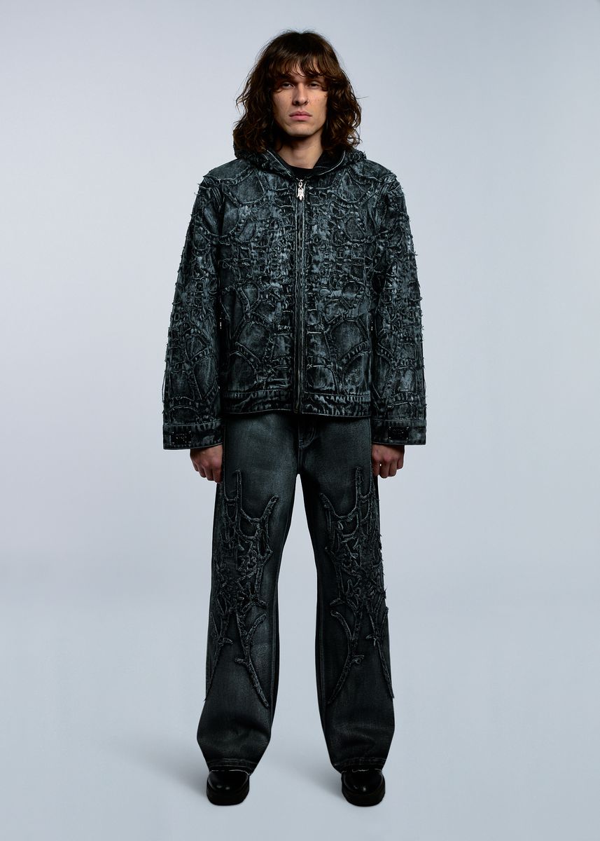 Revenge Spider Web denim Jacket Waxed Black (REV-FA25-4012)