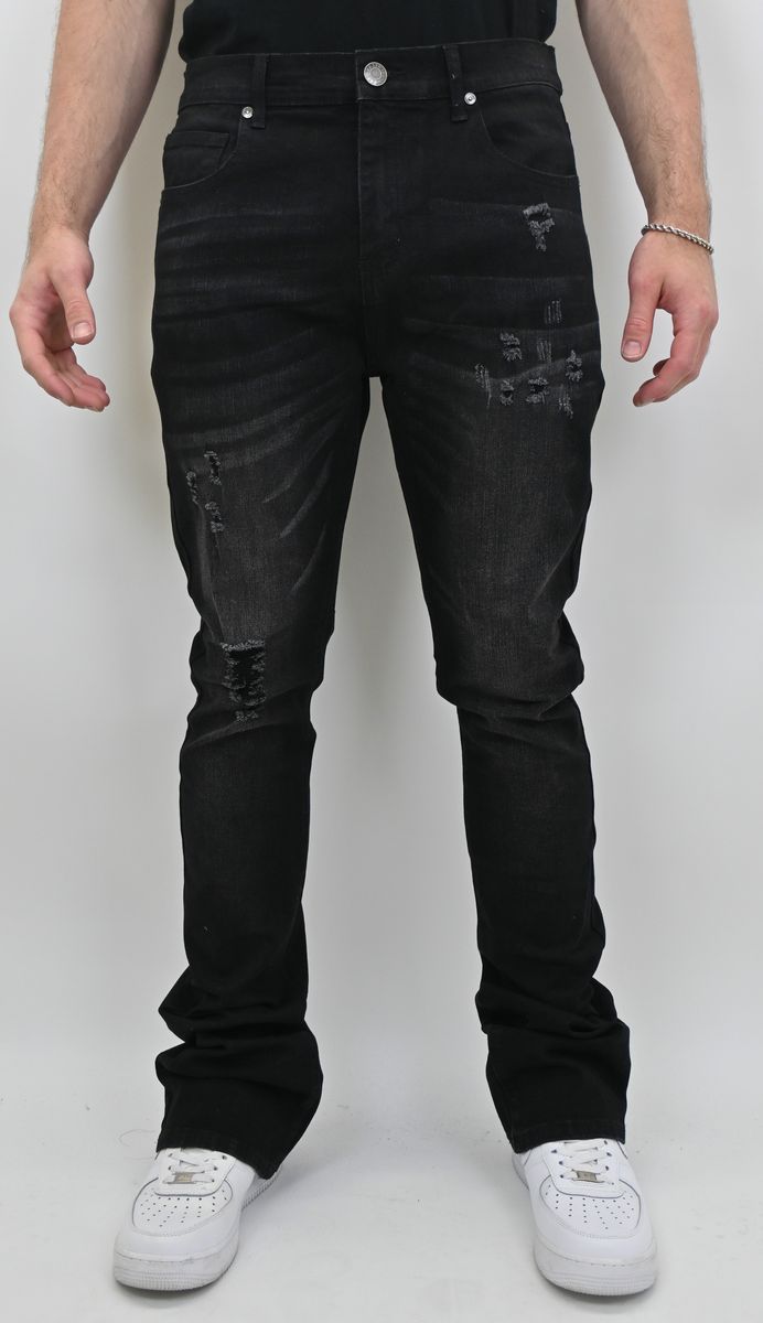Armor Jeans Jet Black Ripped Stacked Jeans (SB0_02001_SK)