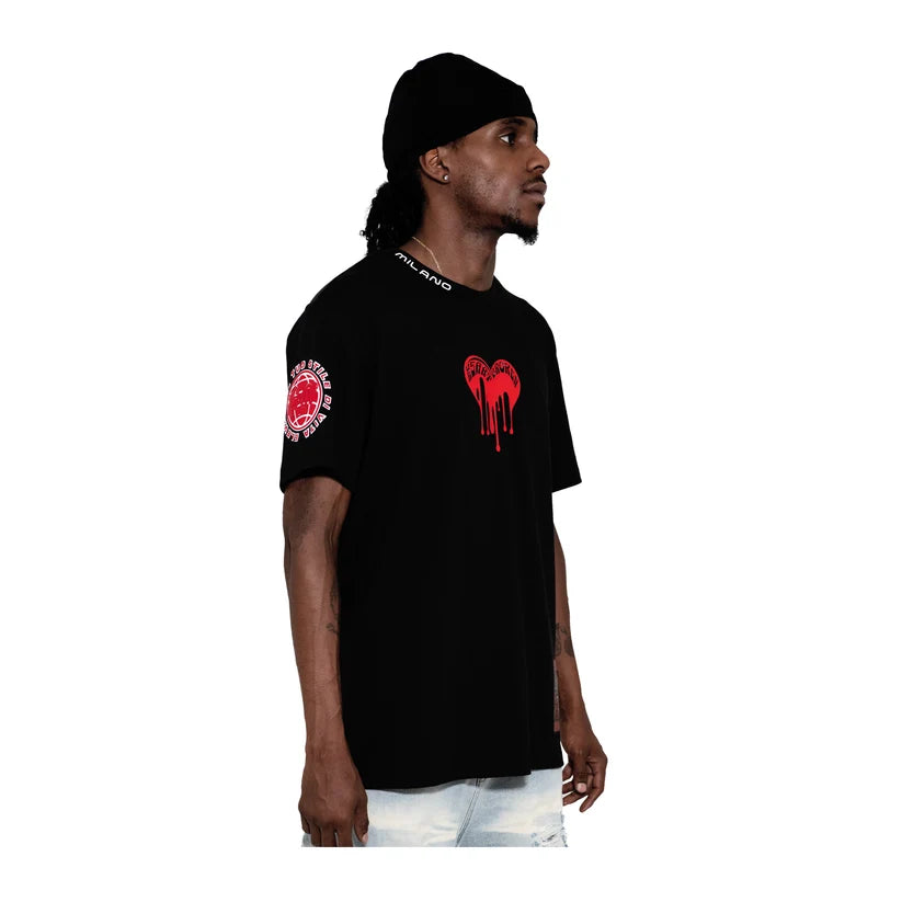Premium Milano Mens Melted Heart Crew Neck T-Shirt CT261-111 Black