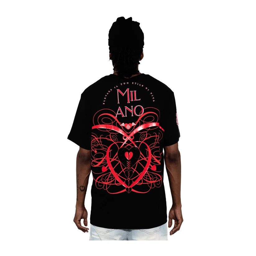 Premium Milano Mens Melted Heart Crew Neck T-Shirt CT261-111 Black