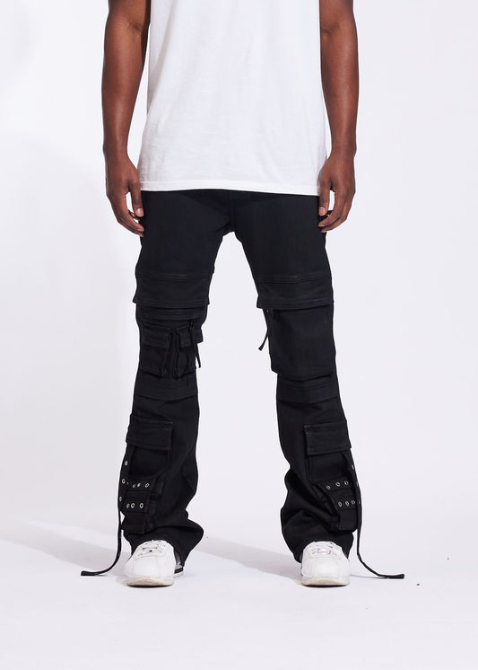 Crysp Denim Leader Cargo Flare - Jet Black (CRYHO25-121)