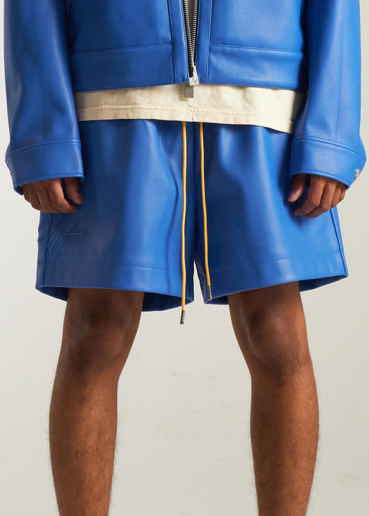 Diet Starts Monday Leather Script Shorts Blue